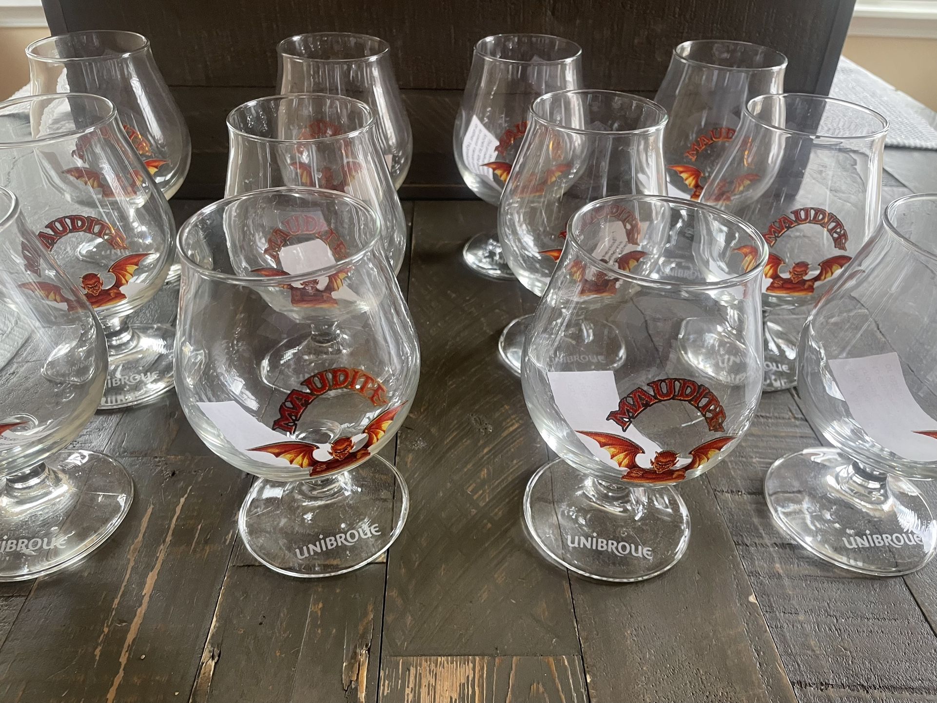 Set of 12 Unibroue Maudite Beer Tulip Goblets - Rare