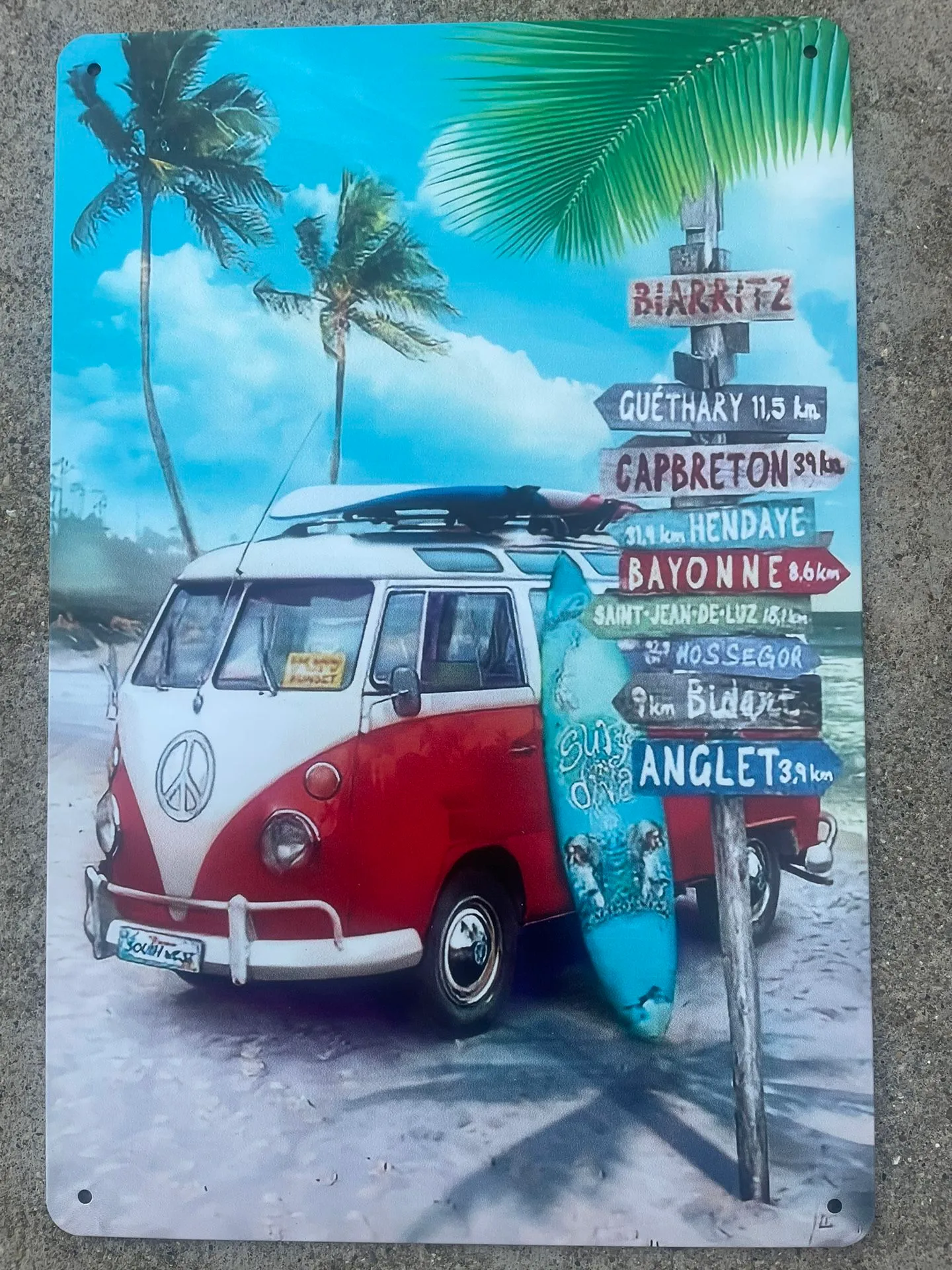 NEW - VW wall hanging metal tin - art - Beach - Coastal