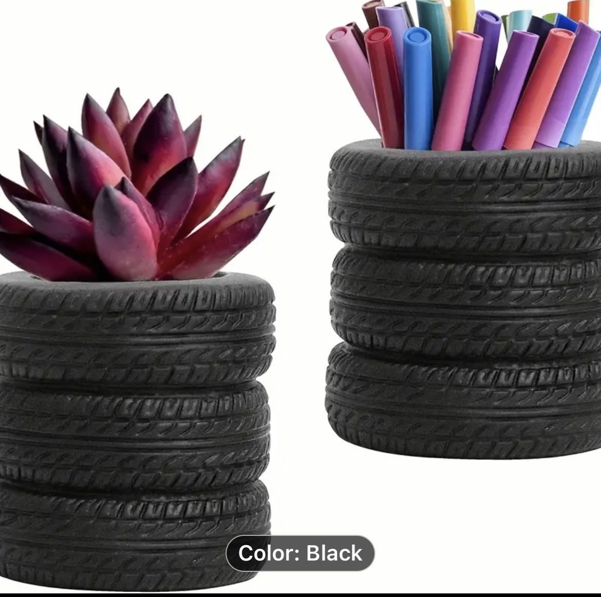 Black Tire Shaped Pen Holder Stationery Desk Decor - photo 4