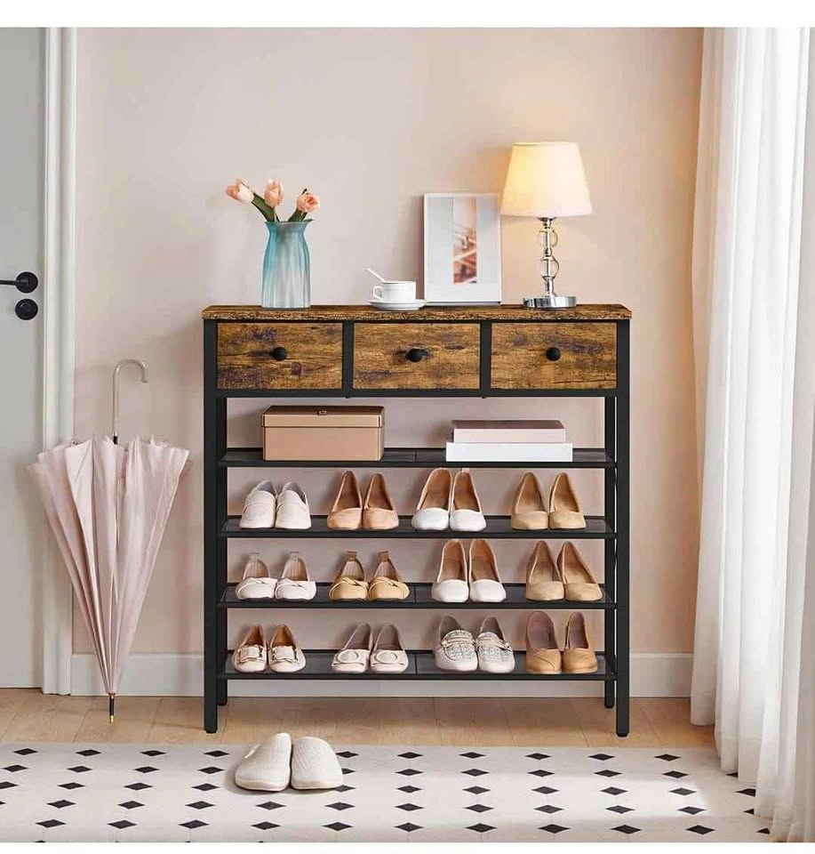 5-Tier Shoe Rack with 3 Drawers, Metal Shoe Organizer