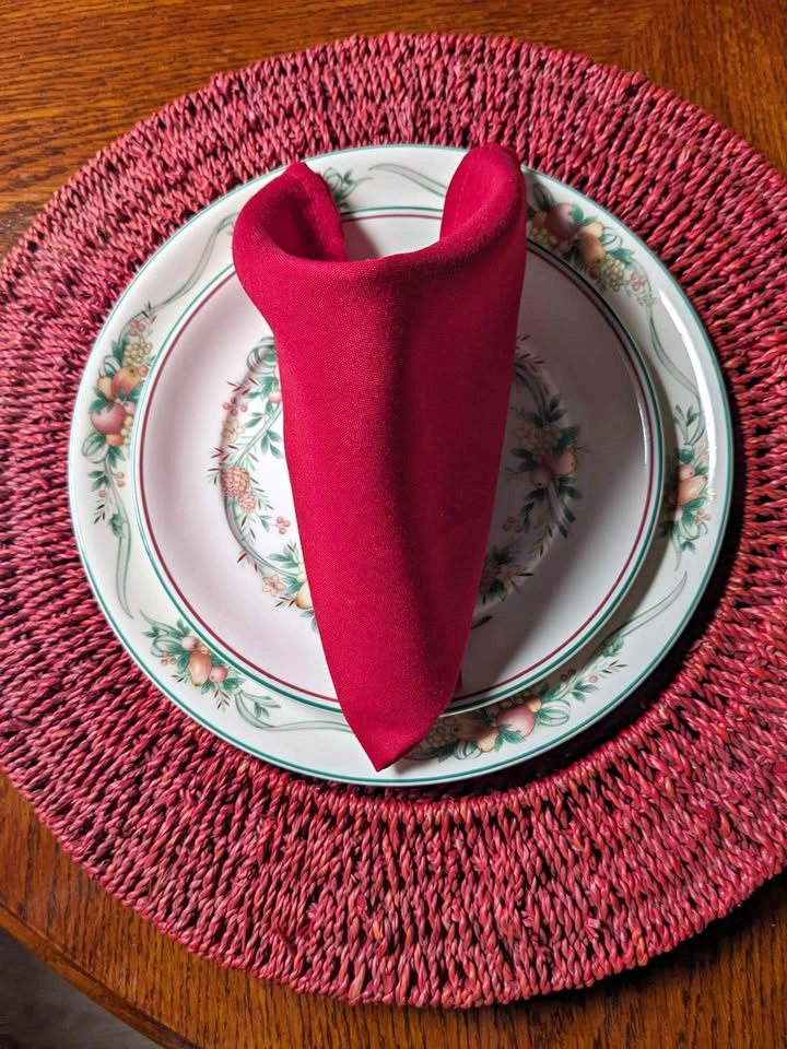 Set of six red woven chargers
