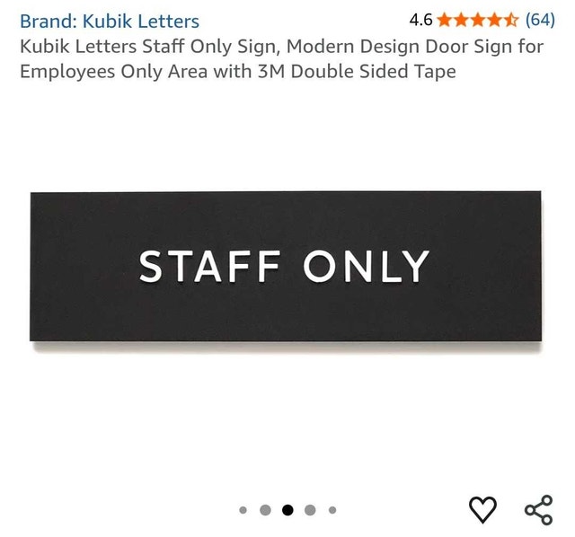 Kubik Letters "STAFF ONLY" Wall or Door Sign - photo 2