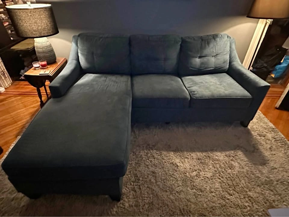 Blue Sectional Sofa with Reversible Chaise & Pull-out Sleeper