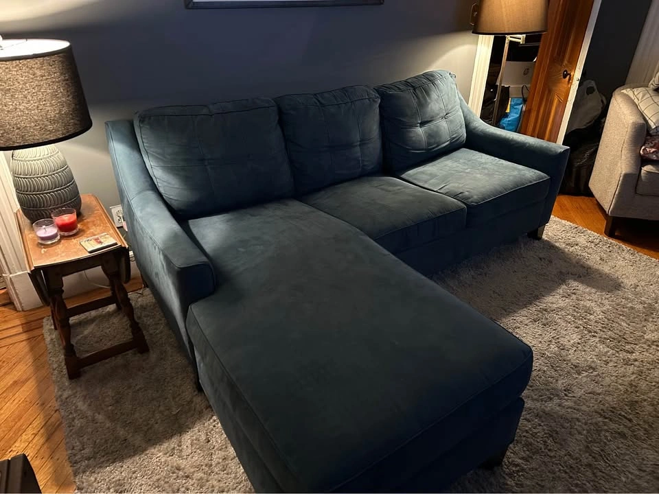 Blue Sectional Sofa with Reversible Chaise & Pull-out Sleeper - photo 2