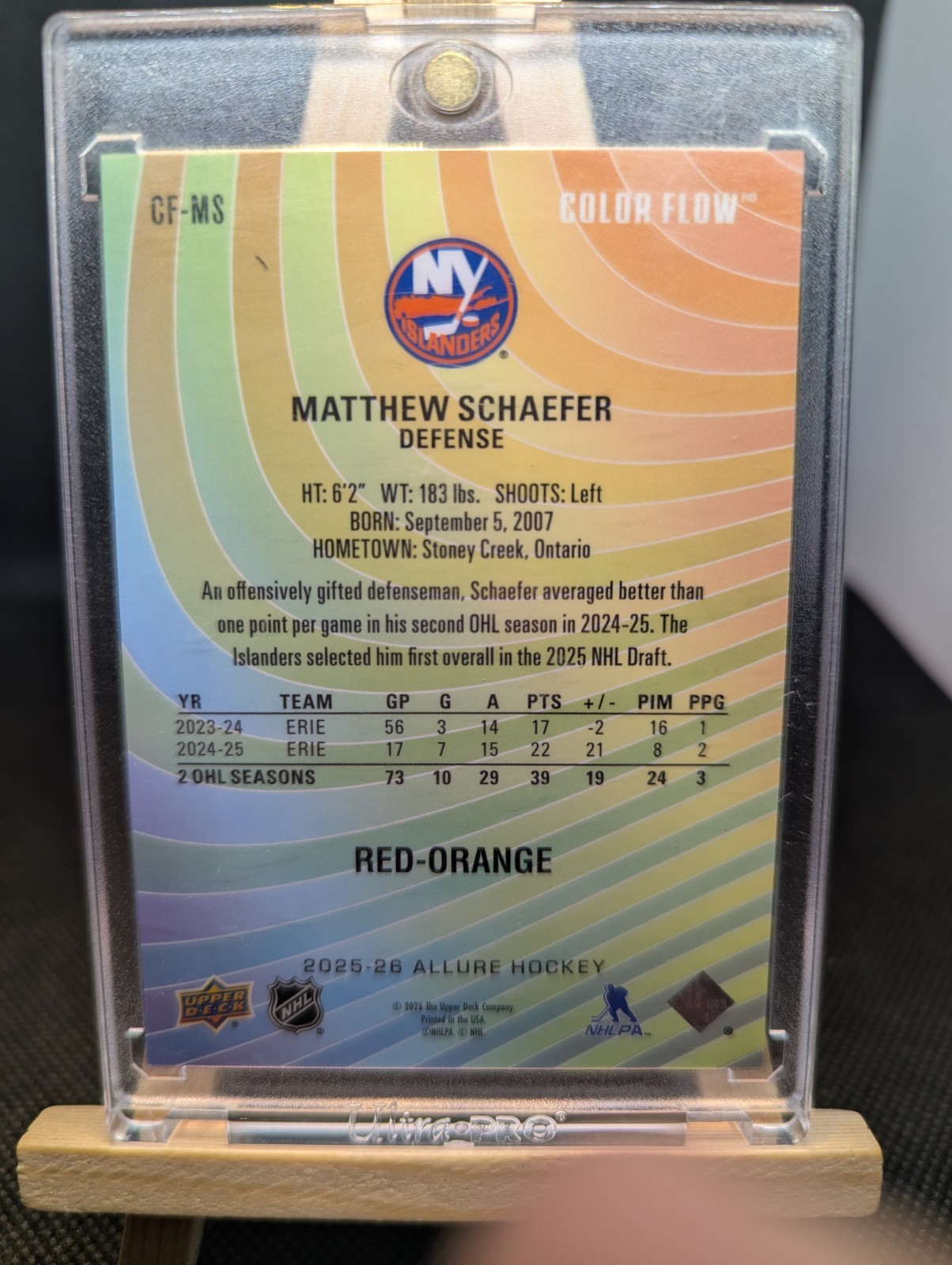 2025-26 Upper Deck Allure Color Flow Red-Orange Matthew Schaefer - photo 2