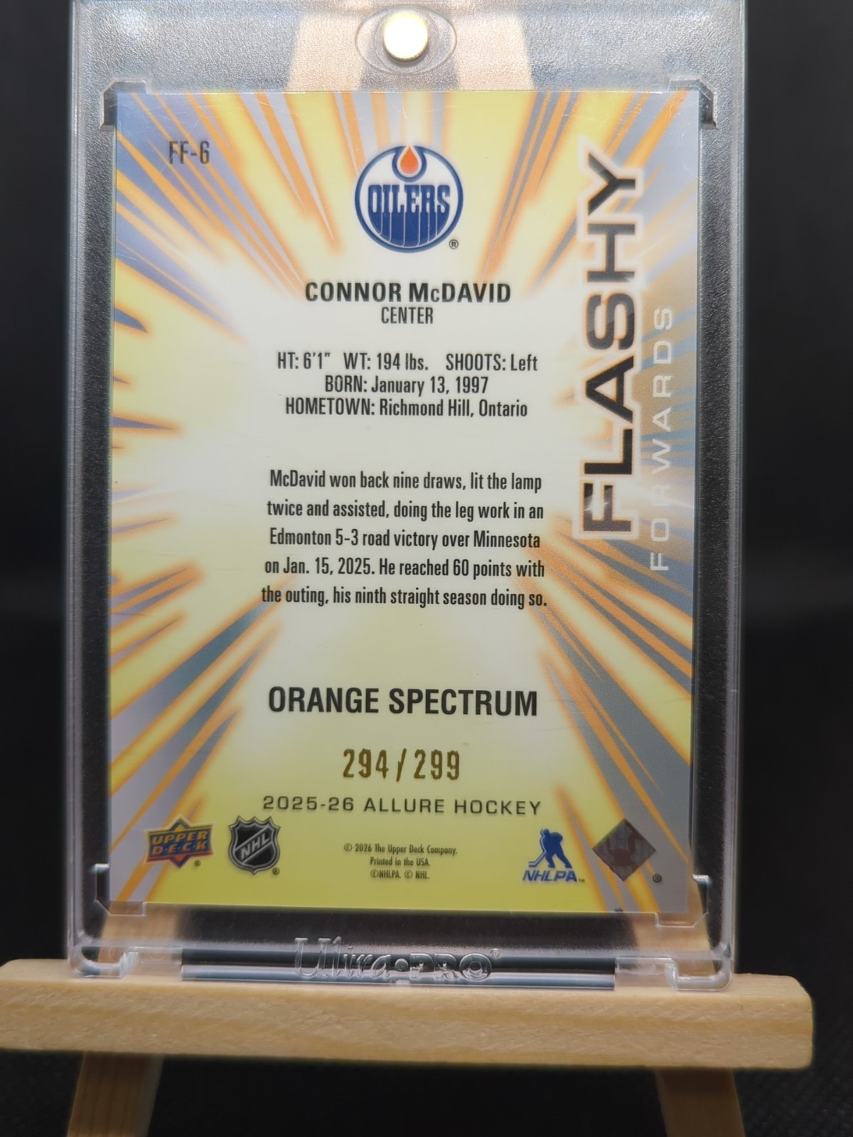 2025-26 UD Allure Hockey Connor McDavid Orange Spectrum /299 - photo 2