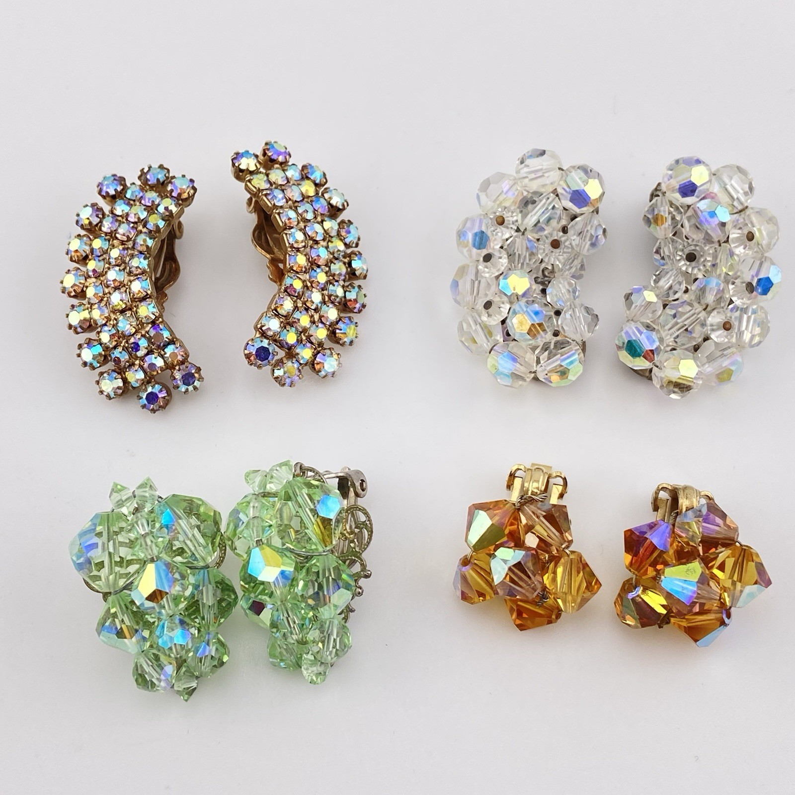 Vintage Aurora Borealis Crystal Rhinestone Earrings Lot of 4