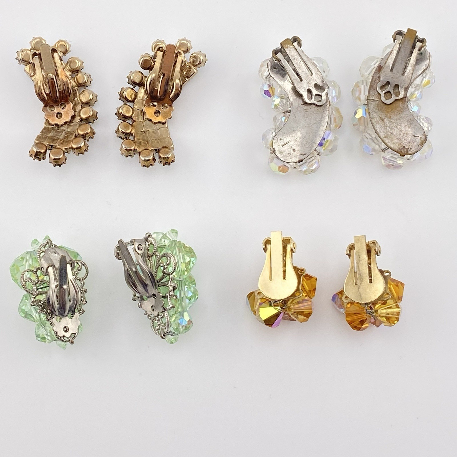 Vintage Aurora Borealis Crystal Rhinestone Earrings Lot of 4 - photo 2