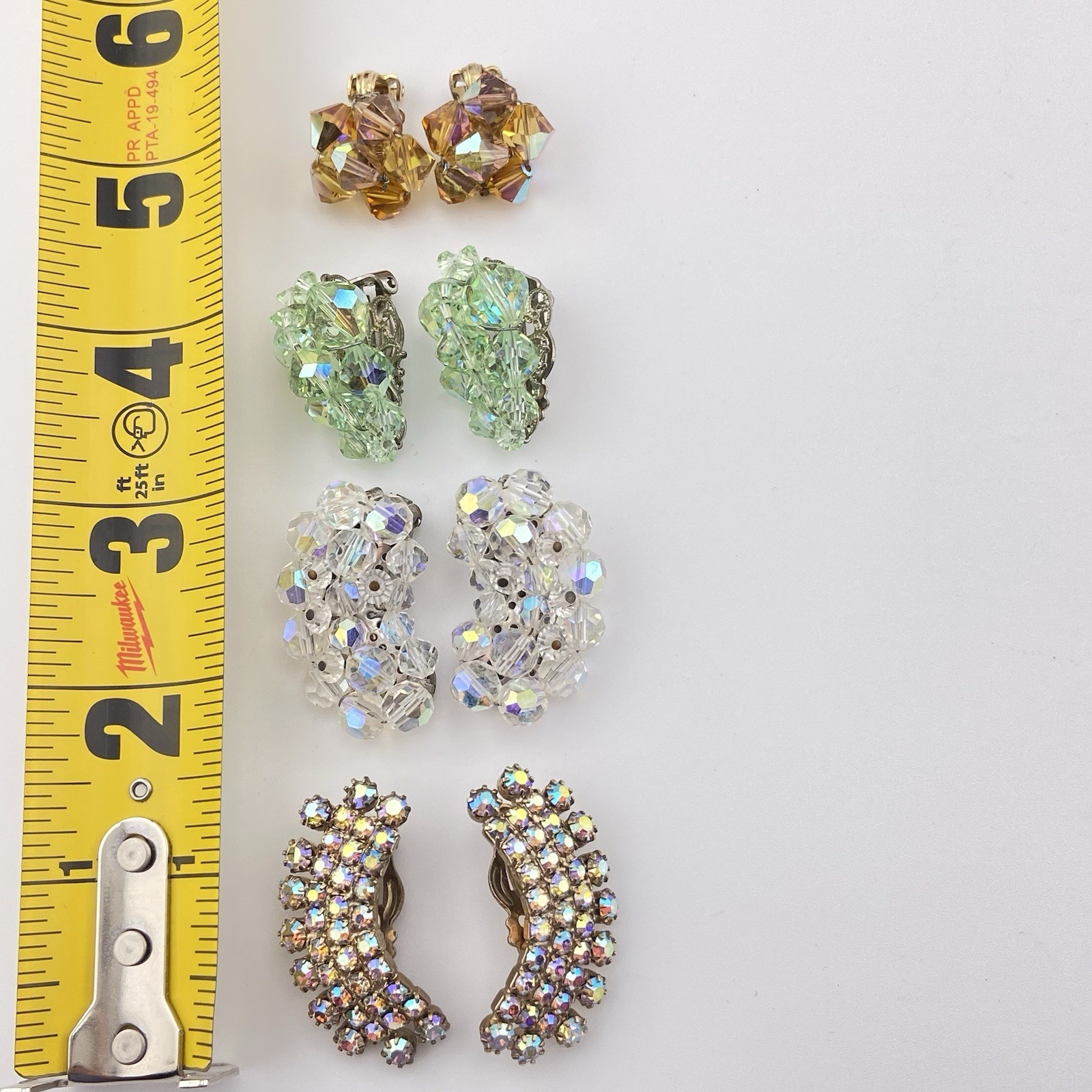 Vintage Aurora Borealis Crystal Rhinestone Earrings Lot of 4 - photo 3