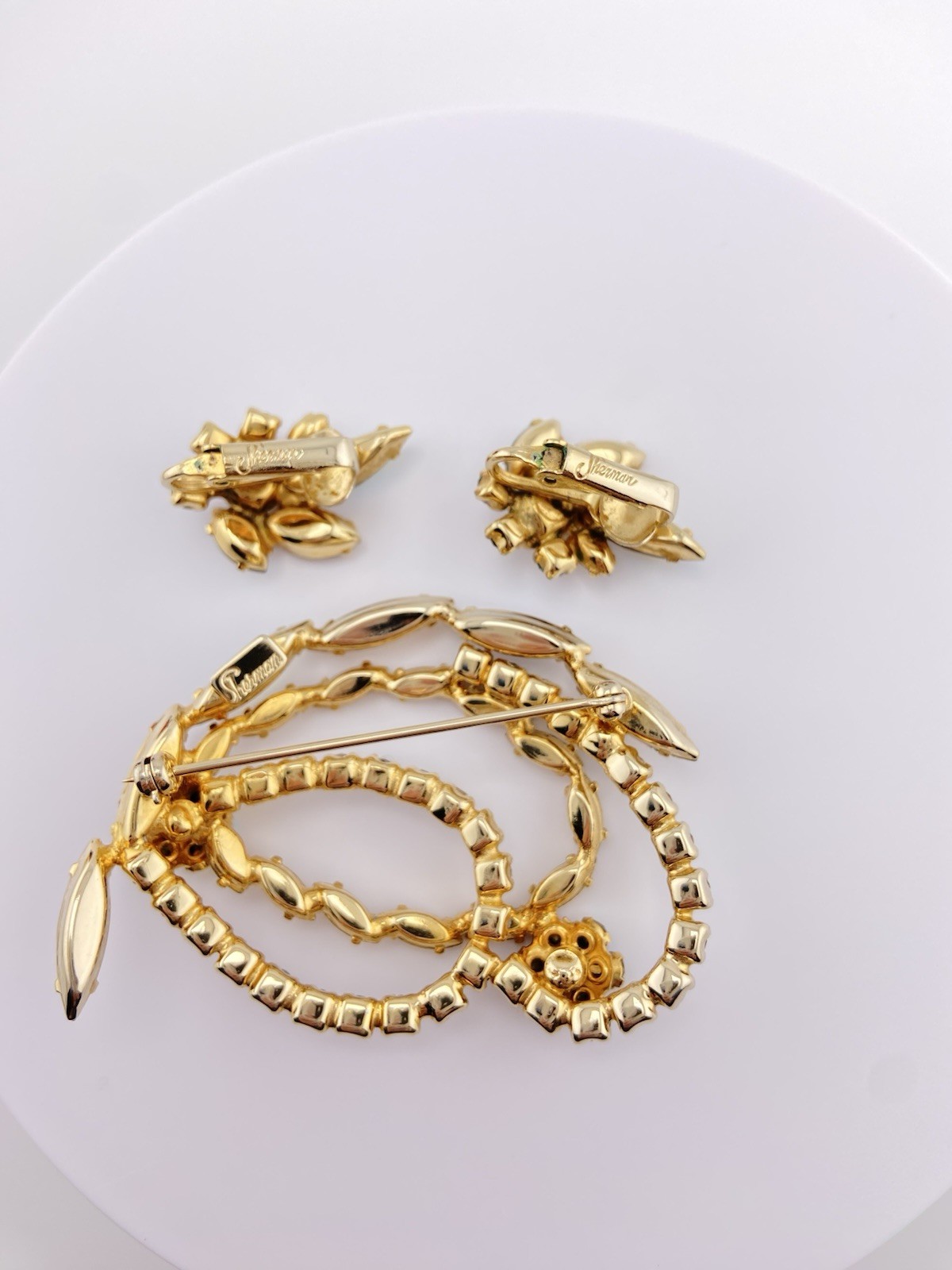 Vintage Signed Sherman Brooch & Earrings Set – AB Rhinestones, G - photo 2