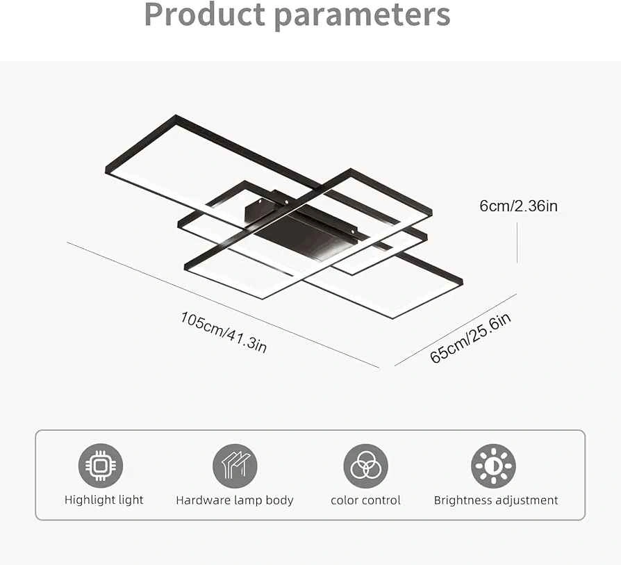 Modern Dimmable LED Ceiling Light Fixture - Black - photo 2