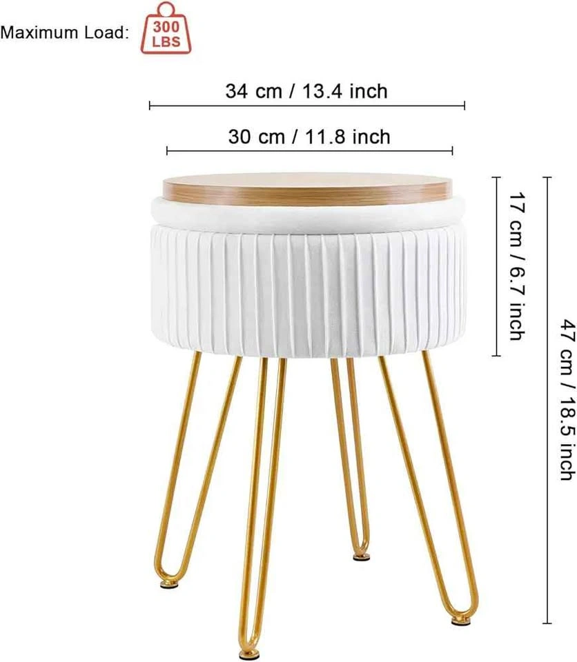 Velvet Ottoman with Storage and Gold Legs - Off-White - photo 3