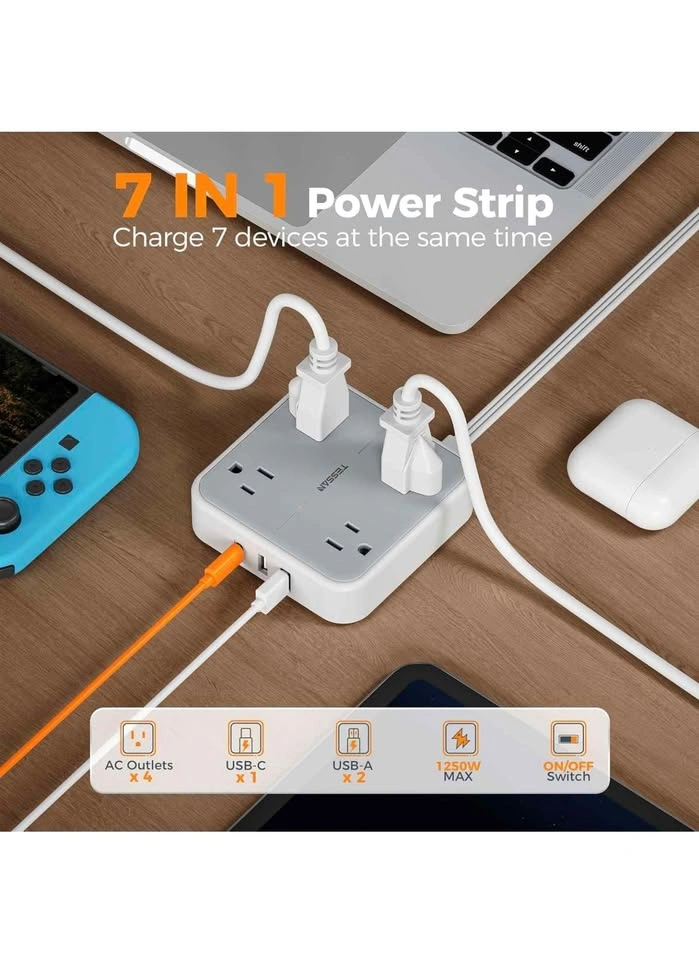Tessan Flat Plug Extension Cord with USB - photo 2