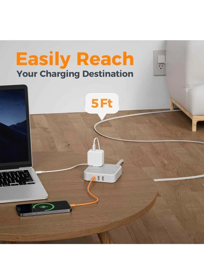 Tessan Flat Plug Extension Cord with USB - photo 3