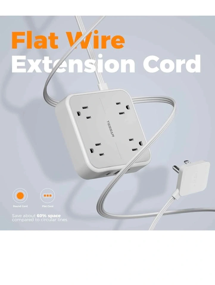 Tessan Flat Plug Extension Cord with USB - photo 4
