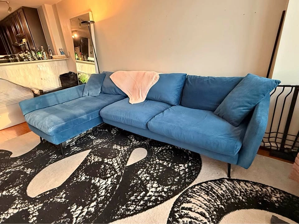 Albany Park Sectional - Blue Velvet - Retail $2,100 - Great Cond