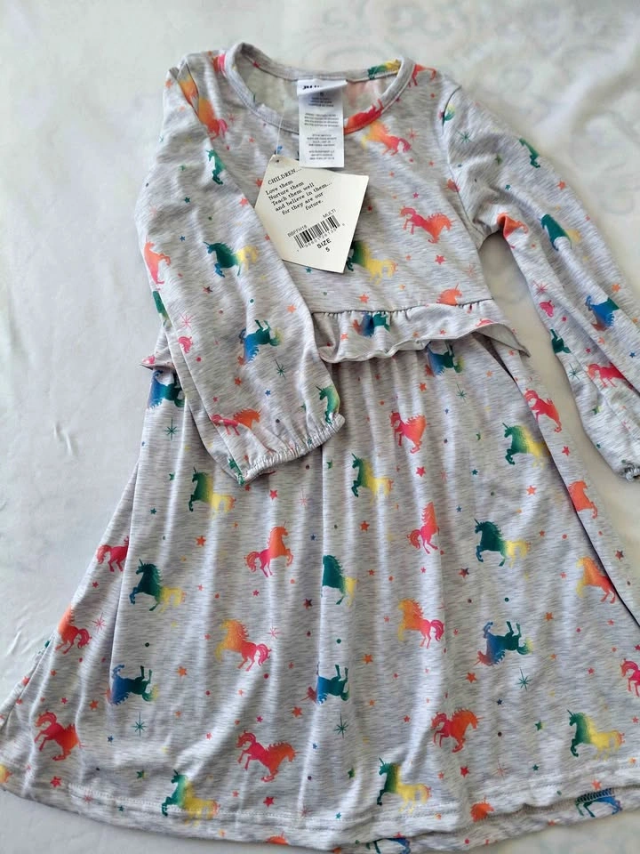Girls Long Sleeve Unicorn Dress Size 5