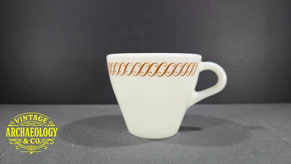 Set of 3 Pyrex Milk Glass Coffee Cups with Gold Scroll Pattern - photo 2