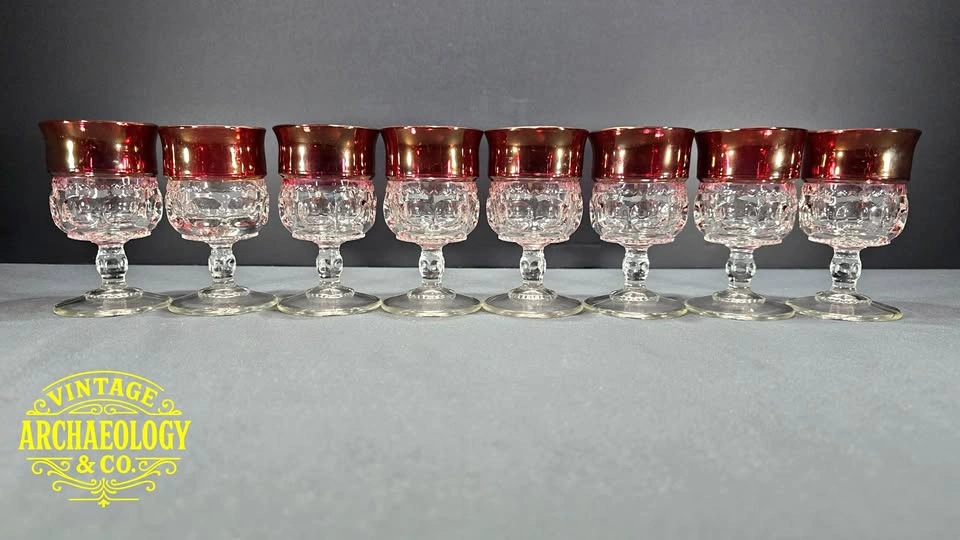 Set of 8 Kings Crown Goblets with Ruby Flash