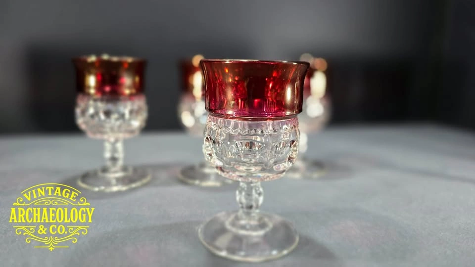 Set of 8 Kings Crown Goblets with Ruby Flash - photo 3