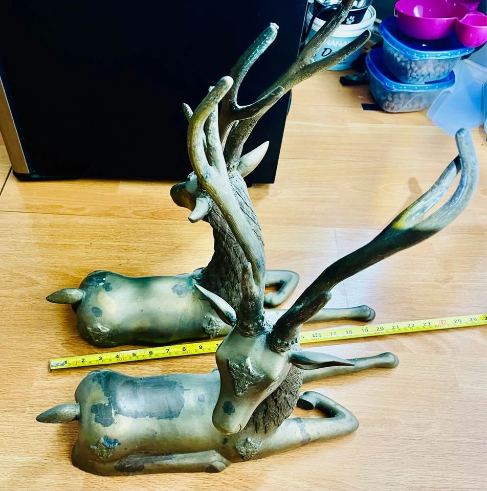 Vintage Solid Brass Animal Statues Set (Deer + Cranes) – 1976 - photo 3