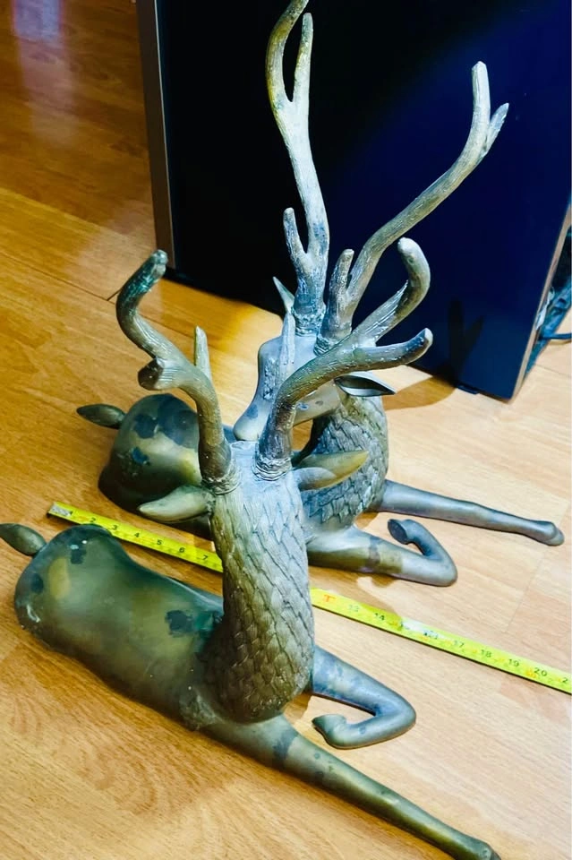 Vintage Solid Brass Animal Statues Set (Deer + Cranes) – 1976 - photo 4