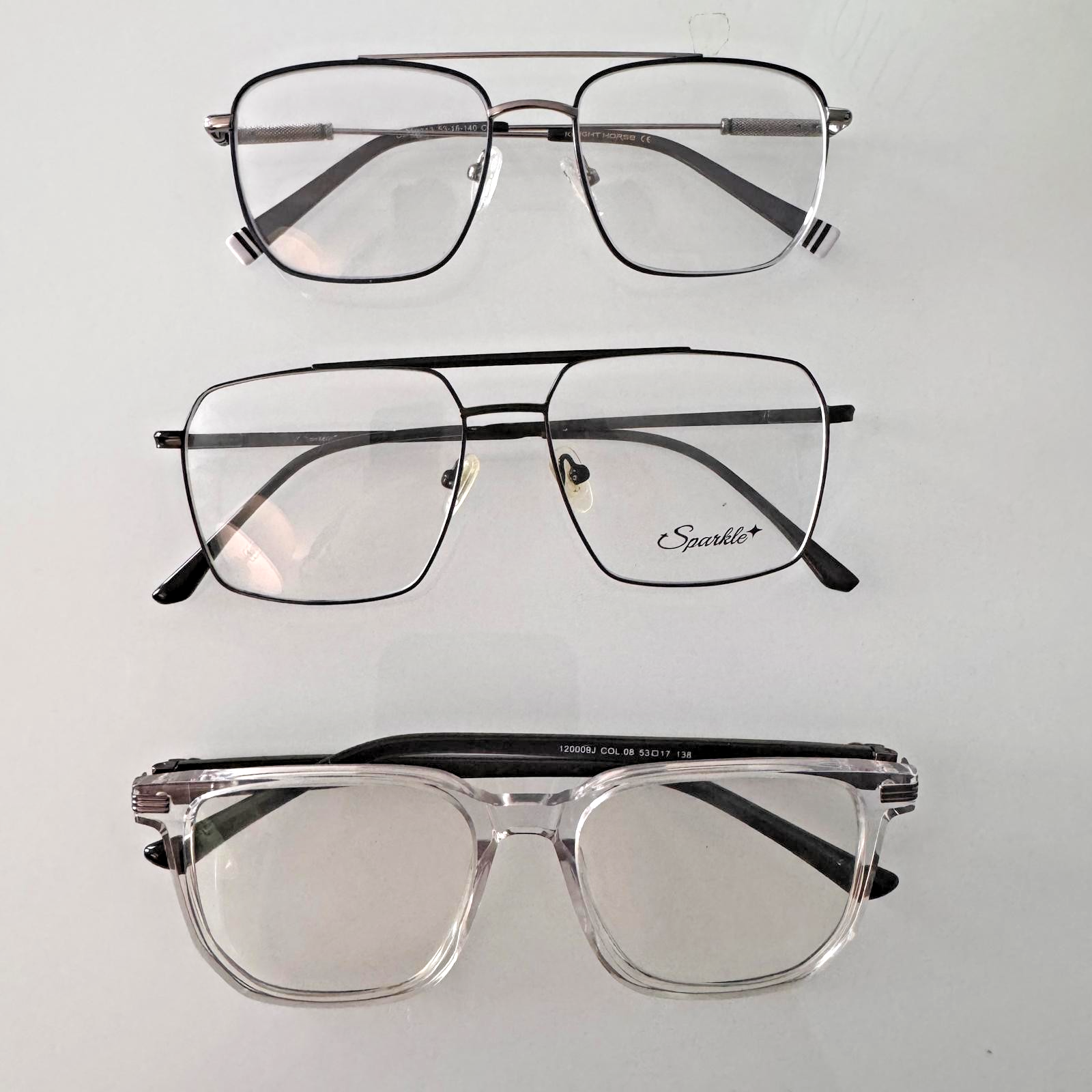 Eyeglass Frames Double Bridge Aviator Square Metal Clear Single