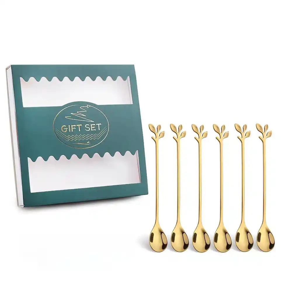 Gold Leaf Spoon Set - 6pc Stainless Steel