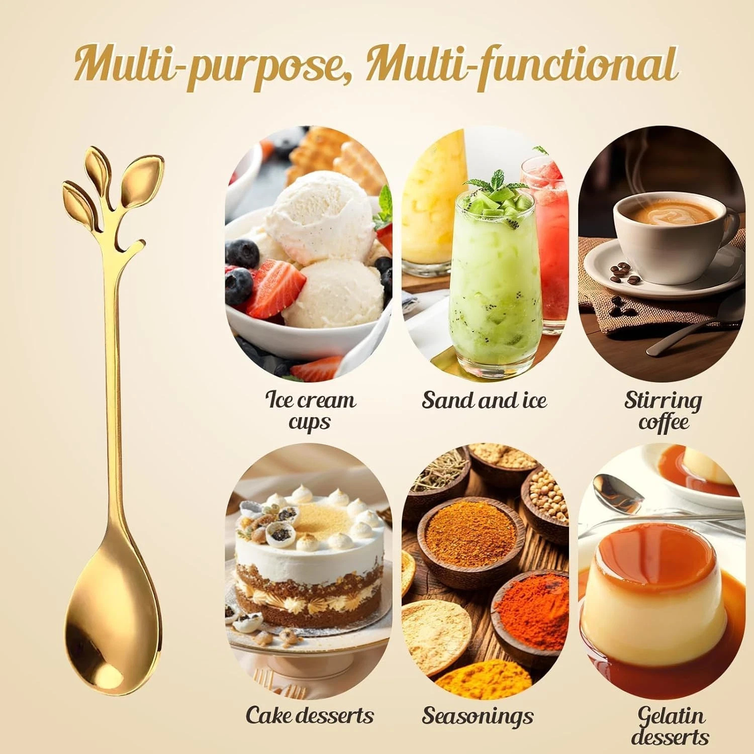 Gold Leaf Spoon Set - 6pc Stainless Steel - photo 2