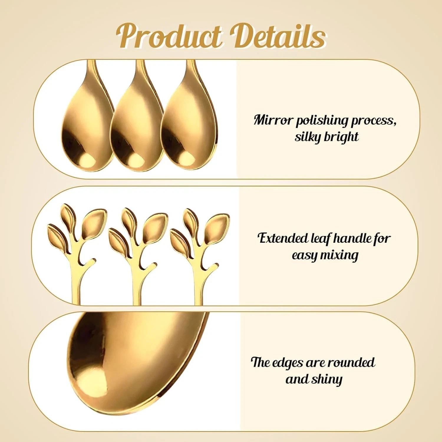 Gold Leaf Spoon Set - 6pc Stainless Steel - photo 3
