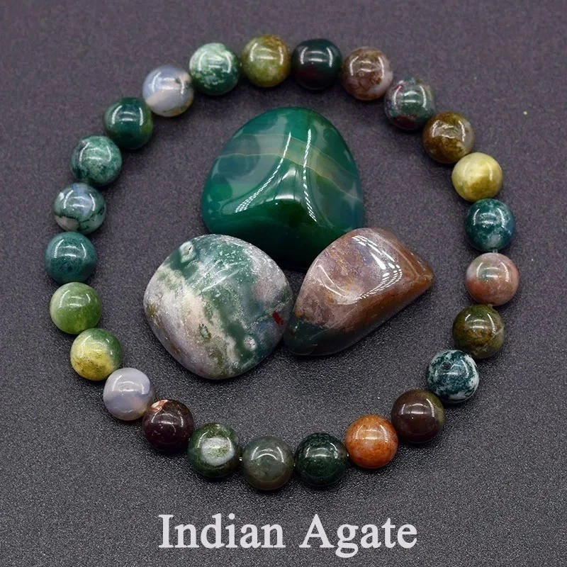 Indian Agate Natural Gemstone Beaded Bracelet