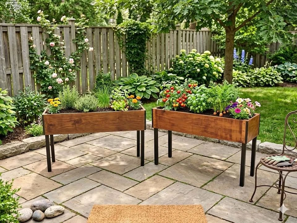 Matching Raised Wood Planter Boxes