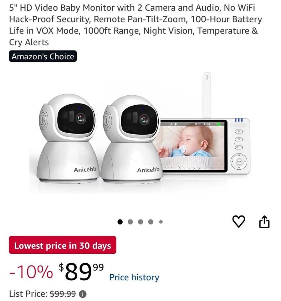 5" HD Video Baby Monitor w/ 2 Cameras - No WiFi