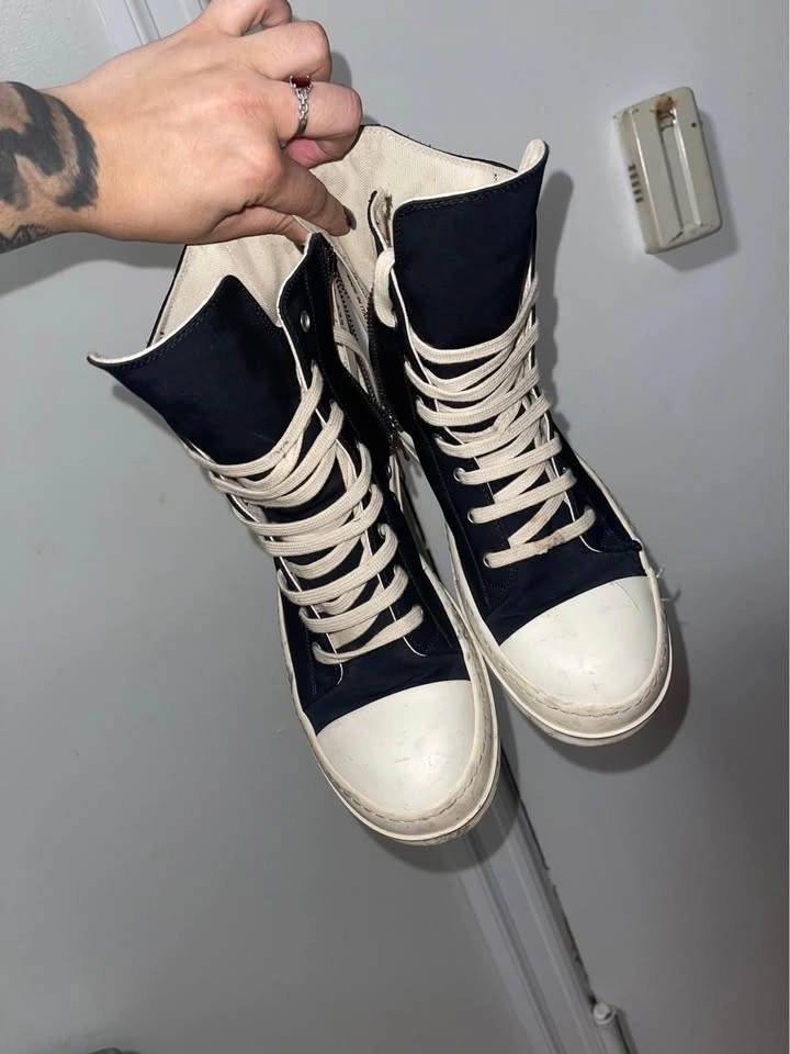 Rick Owens Drk Shadow ripped sneakers high top