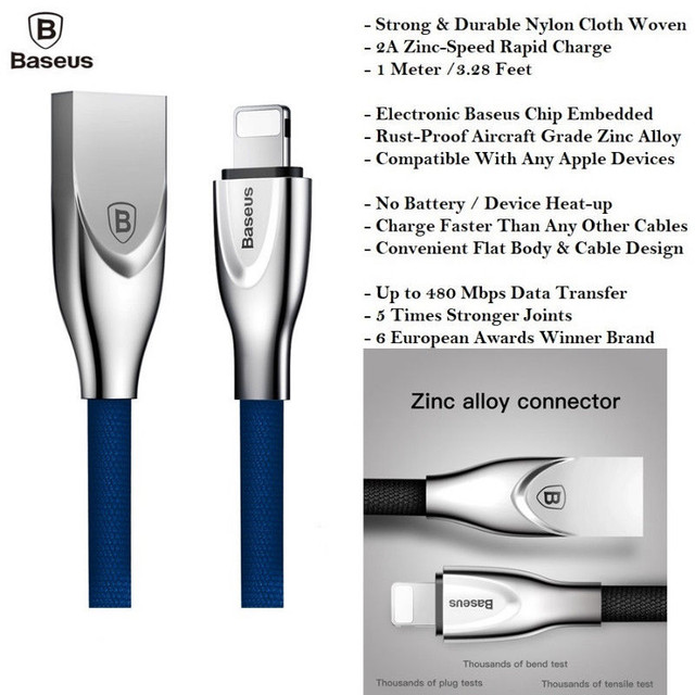 ZINC ALLOY iPhone/iPod/iPad FAST-CHARGE/SYNC LIGHTNING CABLE