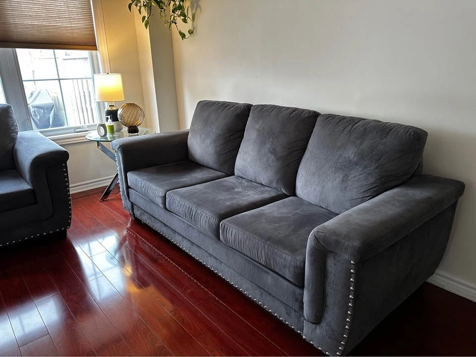 Dark Gray Sofa Loveseat Armchair Set w/ Nailhead Trim - photo 2