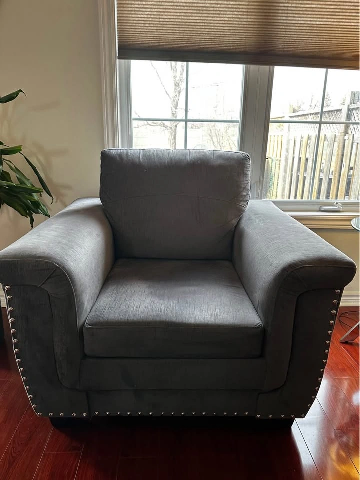 Dark Gray Sofa Loveseat Armchair Set w/ Nailhead Trim - photo 3