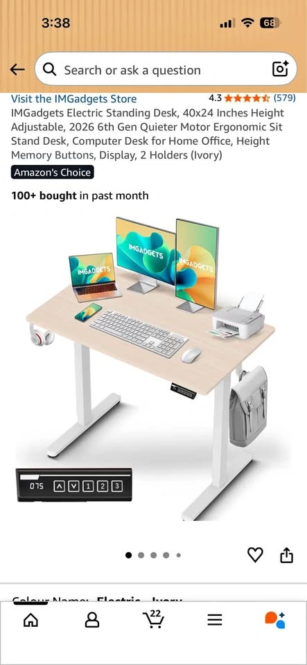 IMGadgets Electric Standing Desk 40x24 Inches Height Adjustable