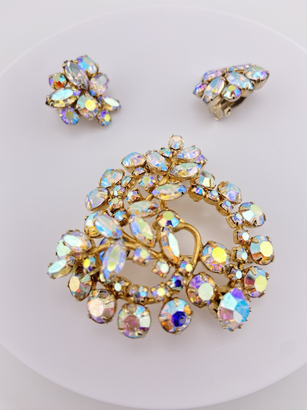 Vintage Signed SHERMAN Brooch & Earrings Set