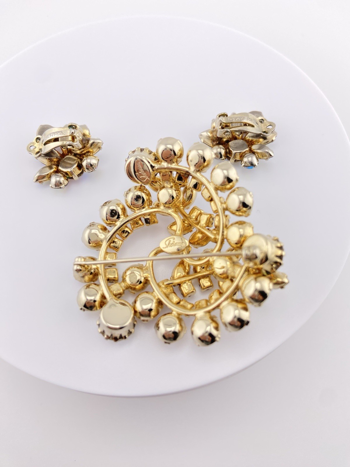 Vintage Signed SHERMAN Brooch & Earrings Set - photo 3