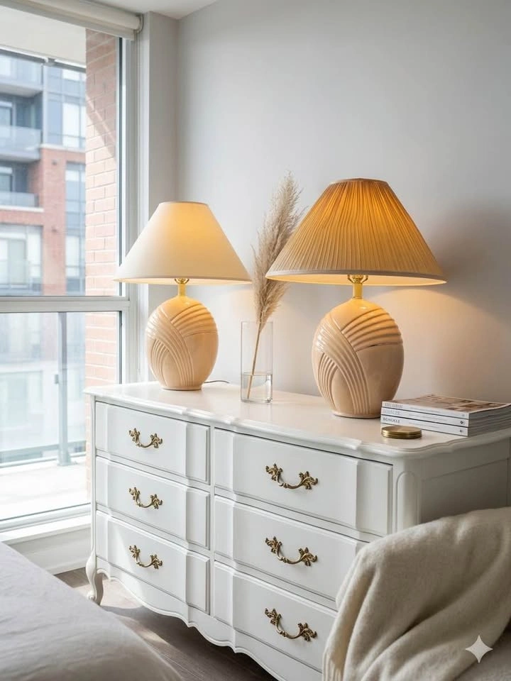 ✨ CREAMY Mid Century Vintage Lamps - Pair - Aesthetic / Boho ✨