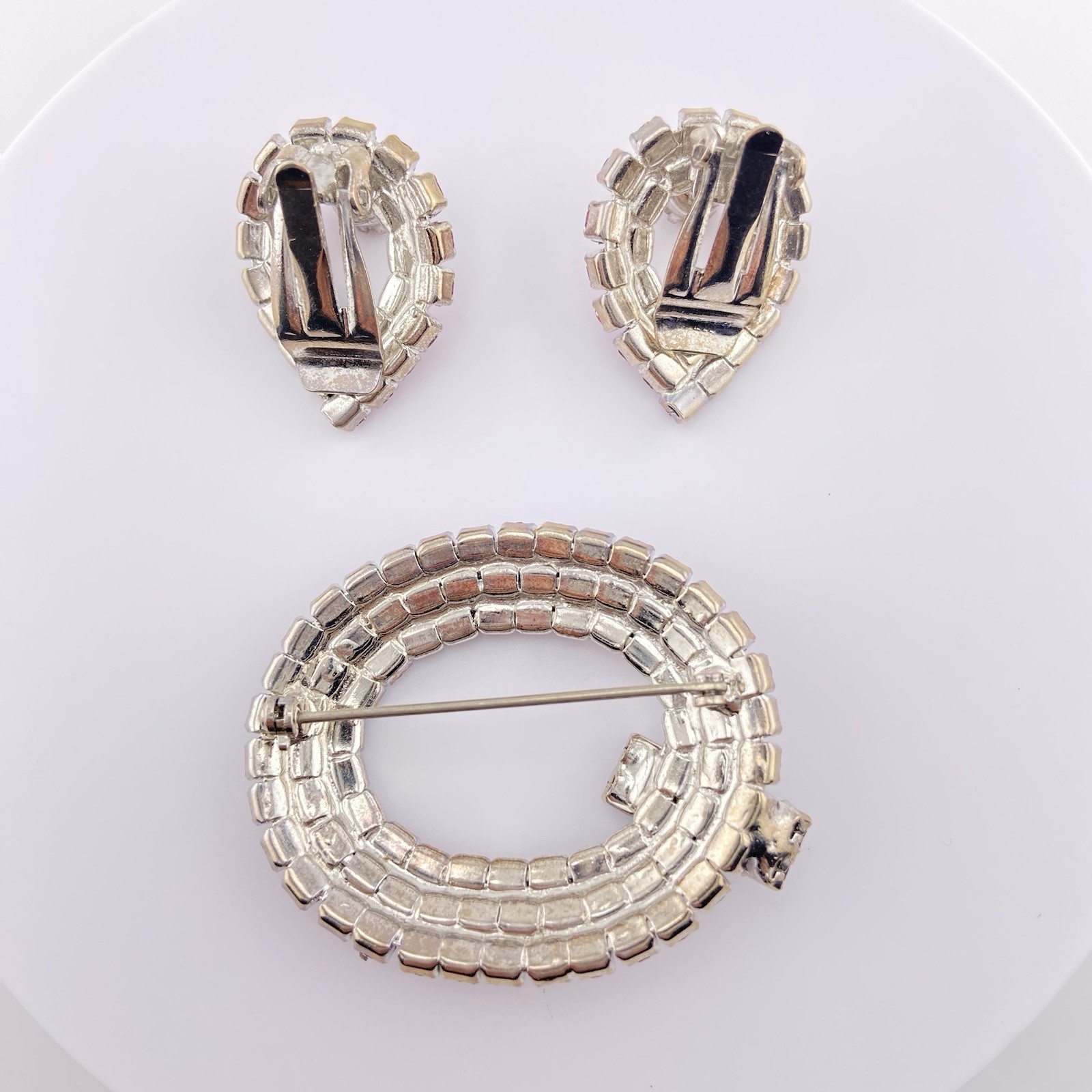 Vintage Rhinestone Jewelry Set – Pink & Red Brooch with Clip-On - photo 2