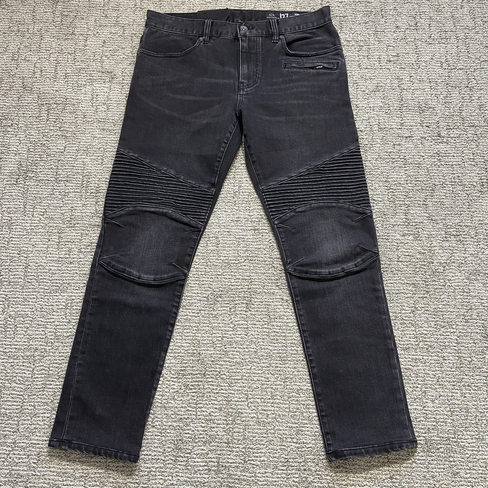 Authentic Armani Exchange Men's Biker Jeans Size 33x28 Black Sli