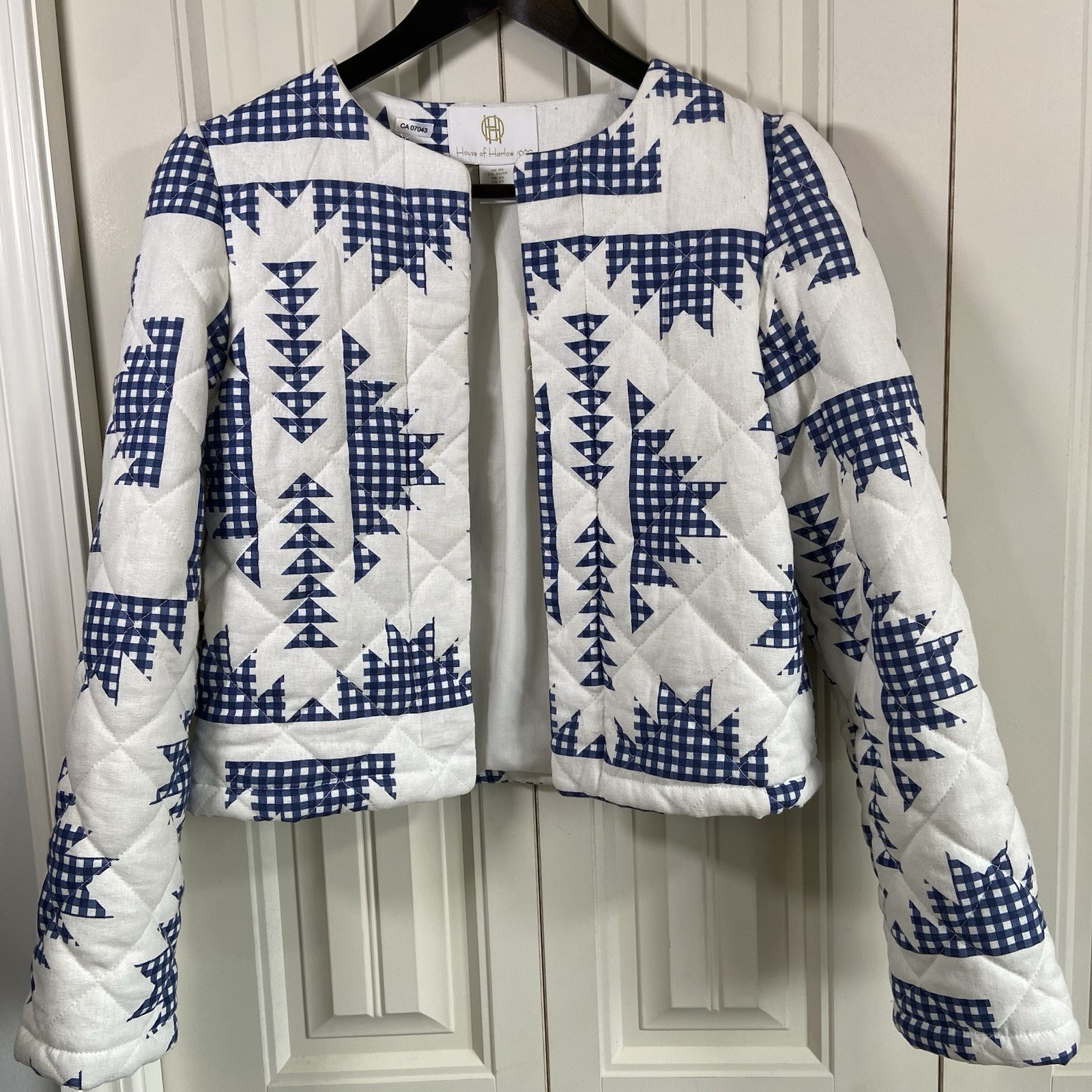 House of Harlow 1960 Quilted Linen Blend Jacket XS Blue White