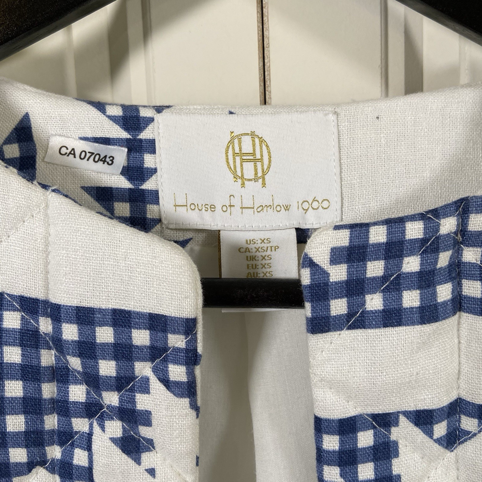 House of Harlow 1960 Quilted Linen Blend Jacket XS Blue White - photo 2