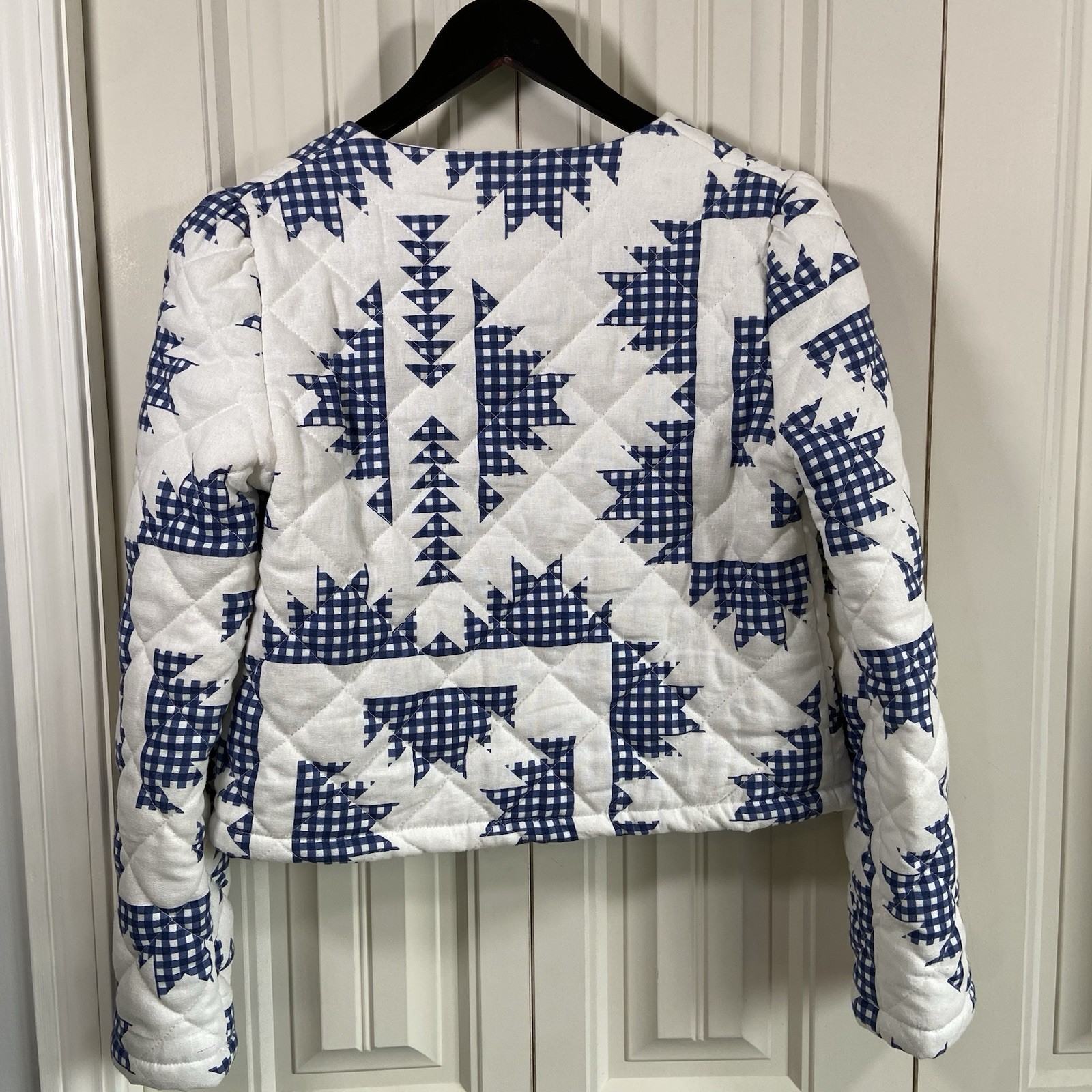 House of Harlow 1960 Quilted Linen Blend Jacket XS Blue White - photo 3