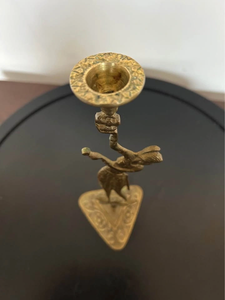 Vintage Brass Indian Apsara Dancer Candlestick - 7.5" - photo 2