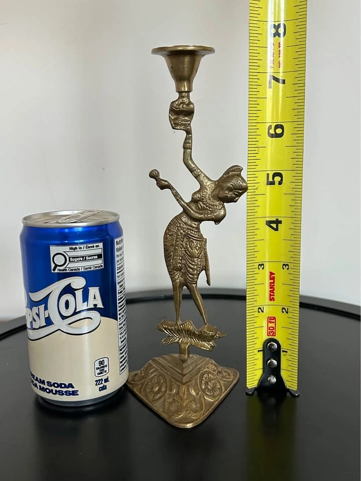 Vintage Brass Indian Apsara Dancer Candlestick - 7.5" - photo 5