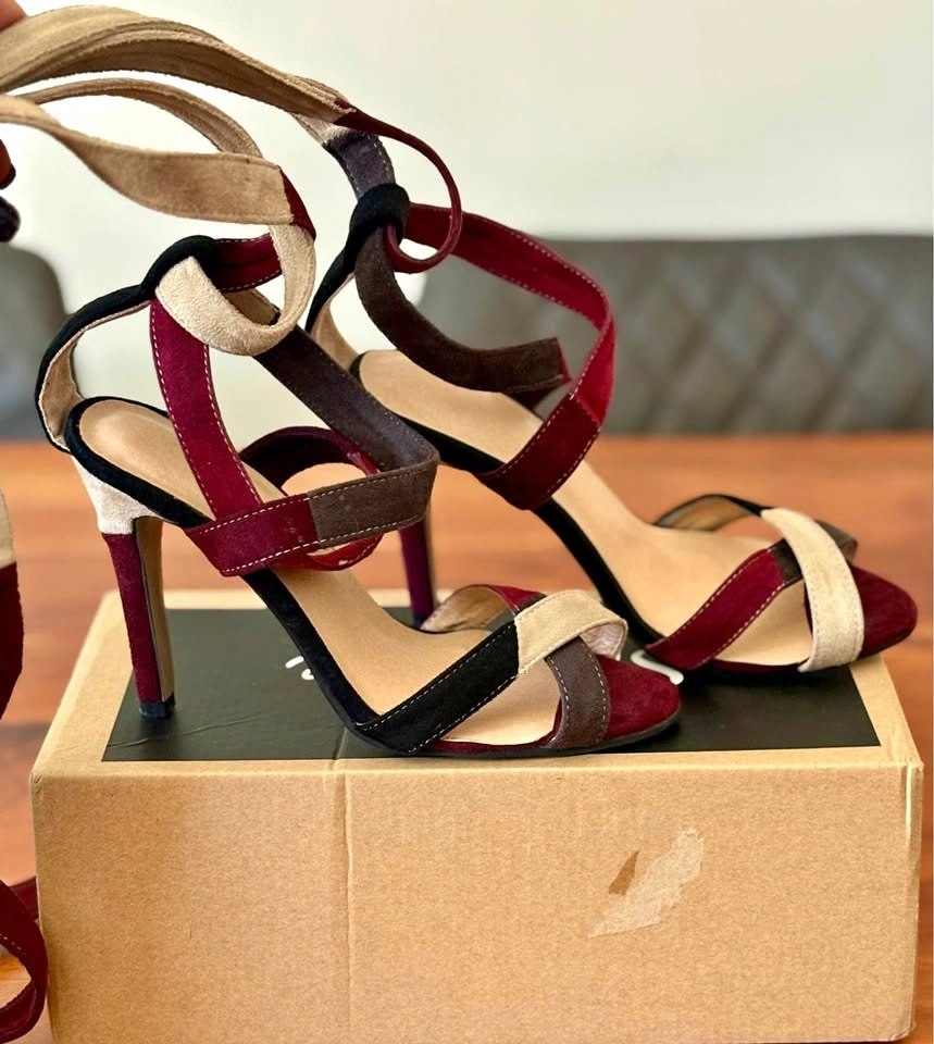 Vegan Suede Lace-Up Sandals