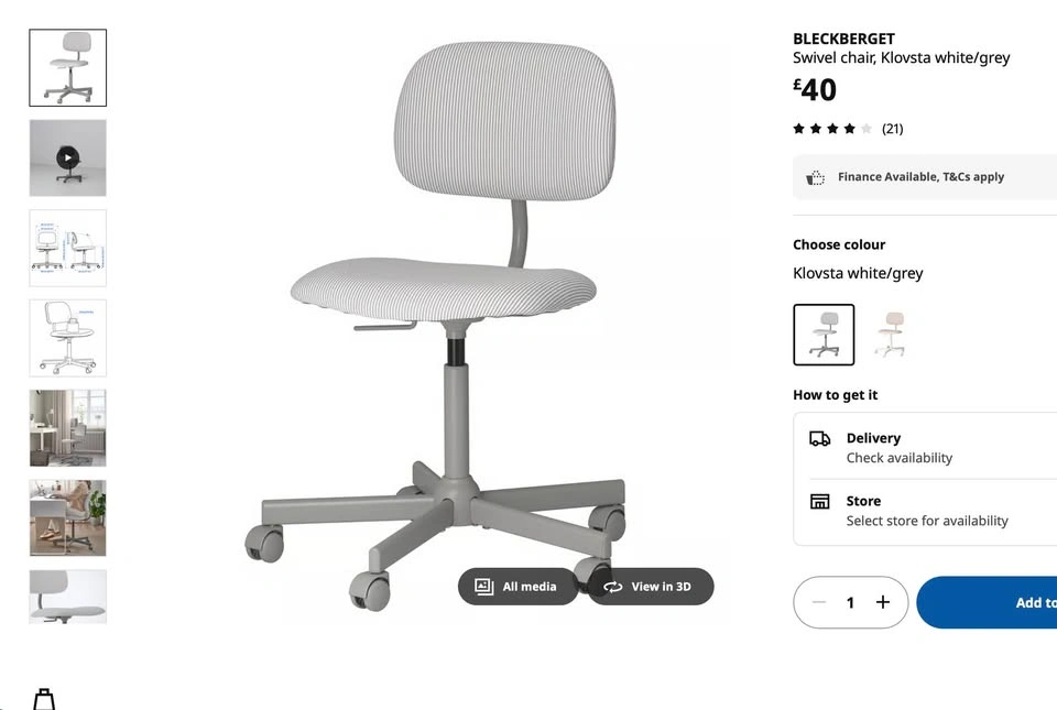 Ikea White/Grey Swivel Chair - photo 4